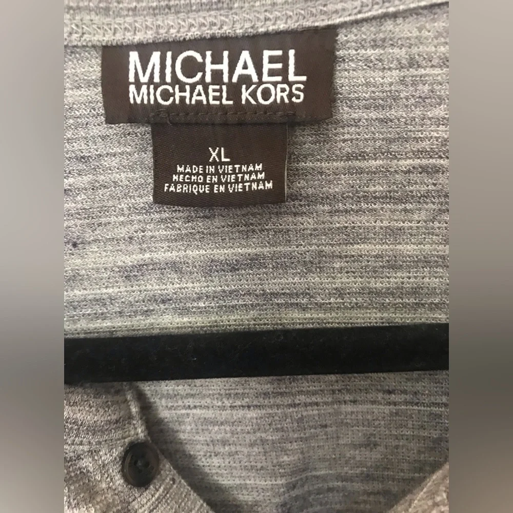 𝅺MICHAEL Michael Kors Mens Cotton Space Dye Grey Long Sleeve Henley Sweater XL